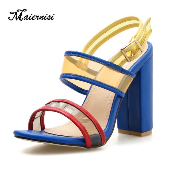 

maiernisi sandals women crystal open toed high heels new transparent heel sandals pumps for ladies summer, Black