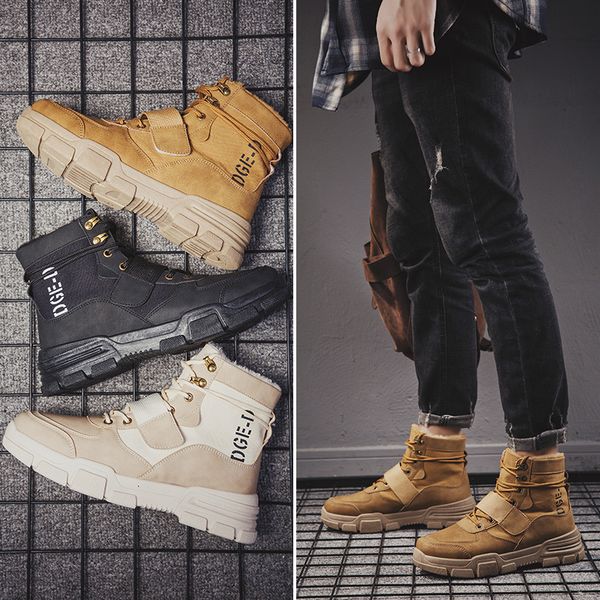 

2019 winter new plus cotton boots men's high-british cotton boots warm desert trend men's, Black