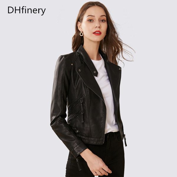 

dhfinery spring women faux leather jacket short motorcycle leather jackets ladies black jacket plus size s-2xl bd903