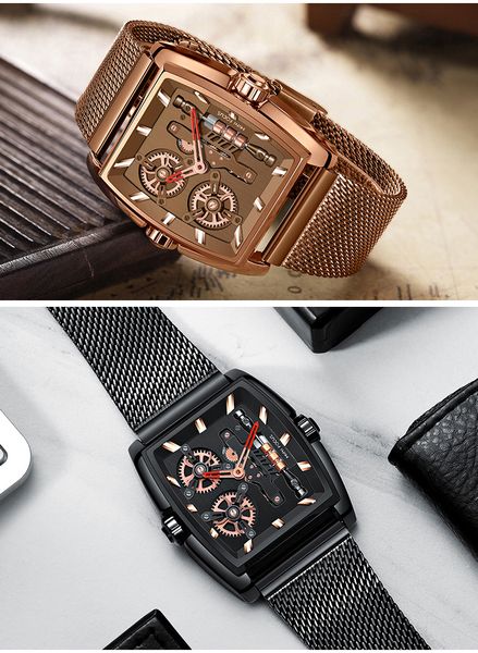 

2020 square dial personalized watches men fashion sport stainless steel case band watch quartz business wristwatch, Slivery;brown