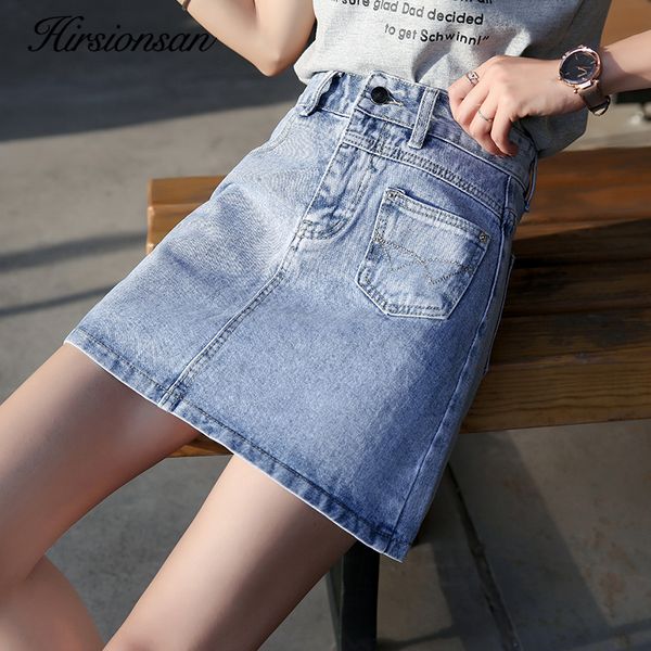 

hirsionsan a line jeans skirt women 2020 new summer pack hip mini skirt korean fashion streetwear female short, Black