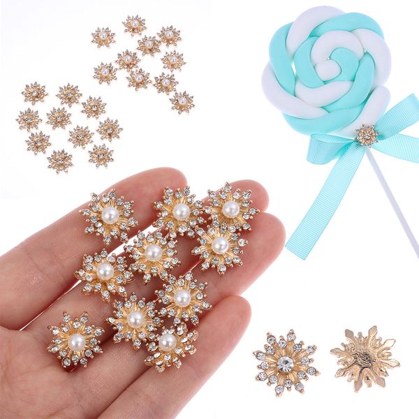 

fashion 10pcs 16mm rhinestone snowflake buttons flatback plating pearl hairpin decoration diy craft apparel sewing accessories, Blike;white