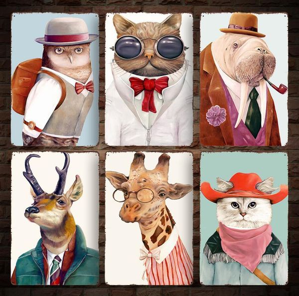

20*30cm animals vintage retro metal sign poster owl cat giraffe posters plaque club wall home art metal painting wall decor ffa975 100pcs