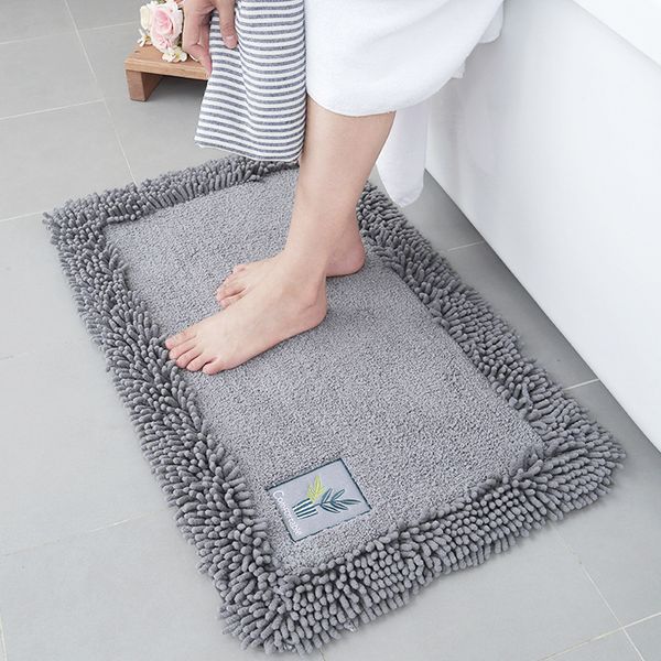 

simple solid color cotton chenille bath mat plant embroidery bathroom rug super soft absorbent non-slip bathroom door mat
