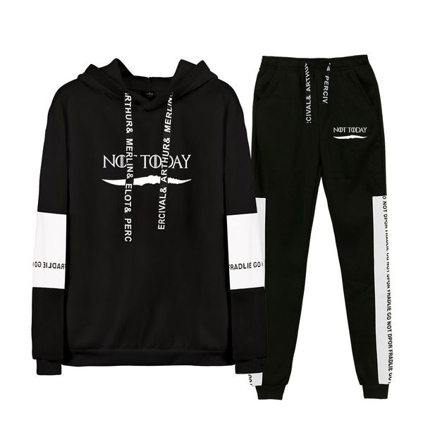 

game of throne arya stark not today 2019 autumn hip hop hoodies sweatshirts and sweatpants men two piece set hooded suit 4xl, Black