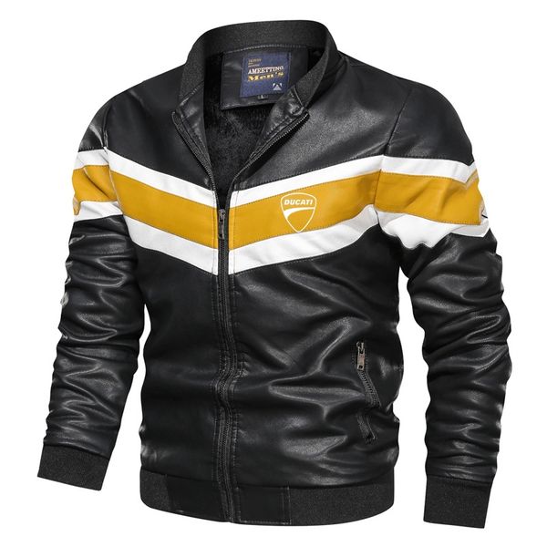 

fashion new men's winter autumn warm ducati leather jacket motorcycle hip hop pocket pu coat brand clothing fast delivery, Black