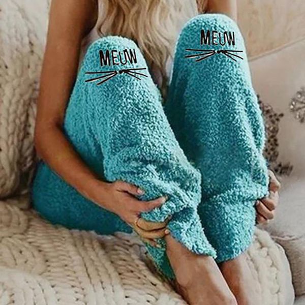 

fashion women warm autumn winter fleece sleepwear pants graphic print casual warm sleepwear pant spodnie damskie 2019 1, Black;red