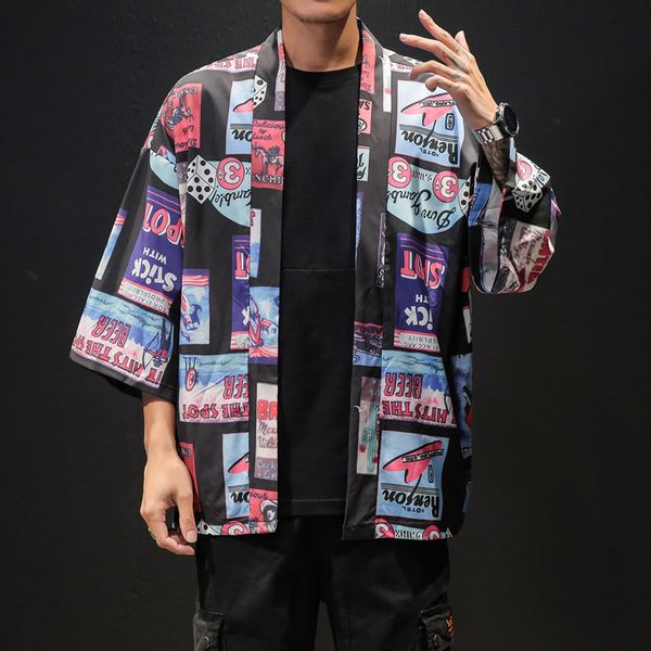 

japanese streetwear short sleeve shirt men hip hop ukiyoe casual shirt 2018 man summer fashion soft hawaiian shirts, White;black
