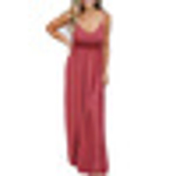 

plus size deep round neck spaghetti strap sundress womens sleeveless maxi dress, Black;gray