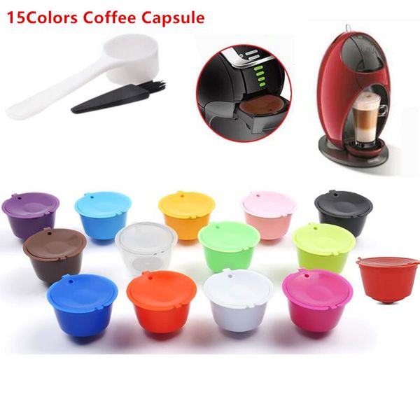 

3pcs/set reusable coffee capsule with plastic spoon & cleaning brush coffee filter refillable compatible for nescafe dolce gusto