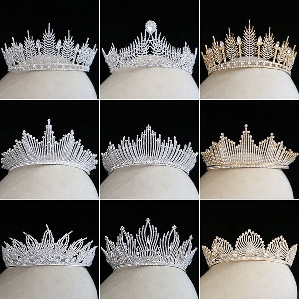 

2019 new korean crown headdress bride grand wedding crown princess wedding hair accessories, Golden;white