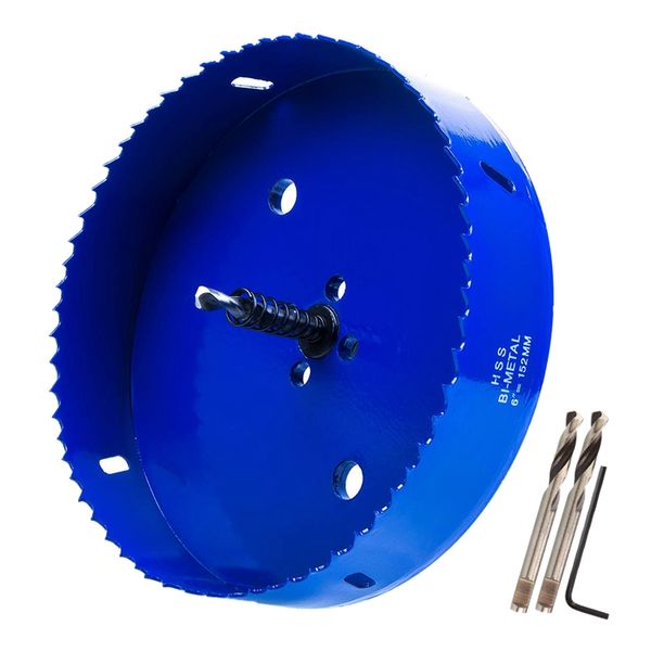 

6 inch 152 mm hole saw blade for cornhole boards/corn hole drilling cutter & hex shank drill bit adapter (blue