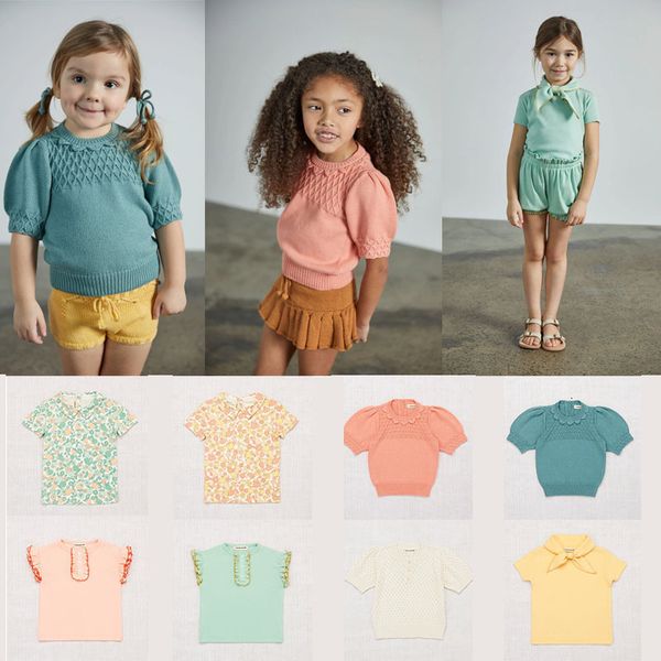 

kids t shirts 2020 &f brand new spring summer girls cute knit short sleeve t shirts baby child cotton clothes y200704, Blue