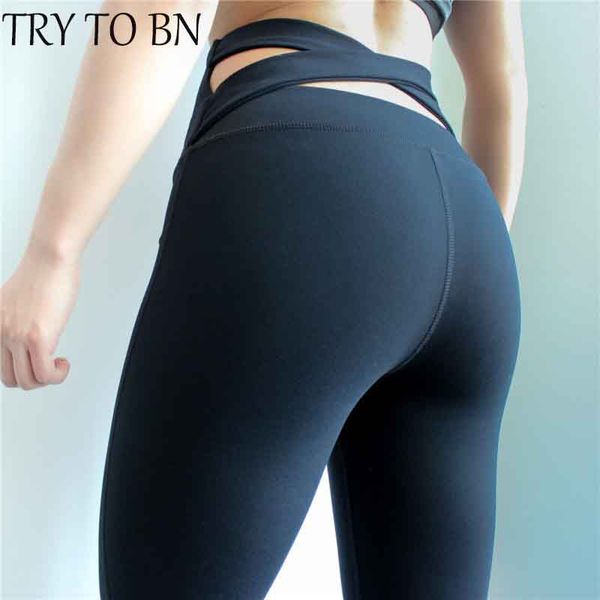 

try to bn 3 colors 2019 new leggings for fitness clothing back cross leggins workout high waist casual leggings for women, Black