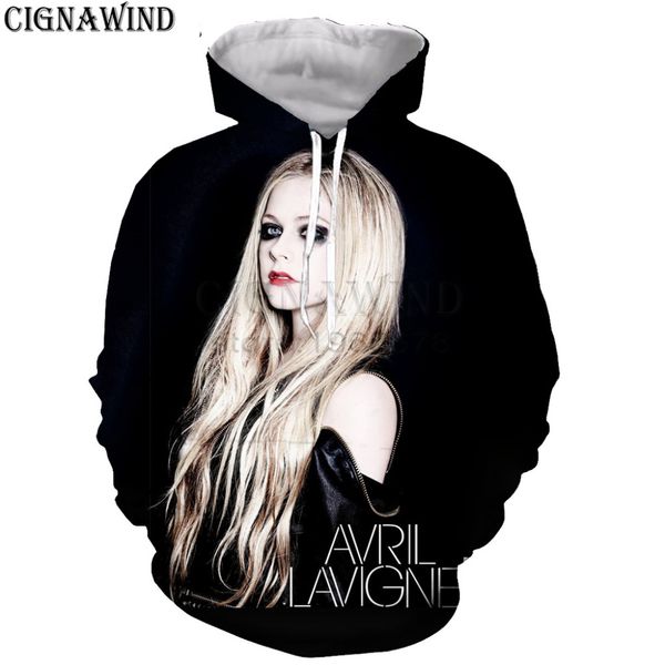 

fashion design hoodie men/women hip hop punk singer avril lavigne 3d printed hoodies sweatshirts harajuku style streetwear, Black