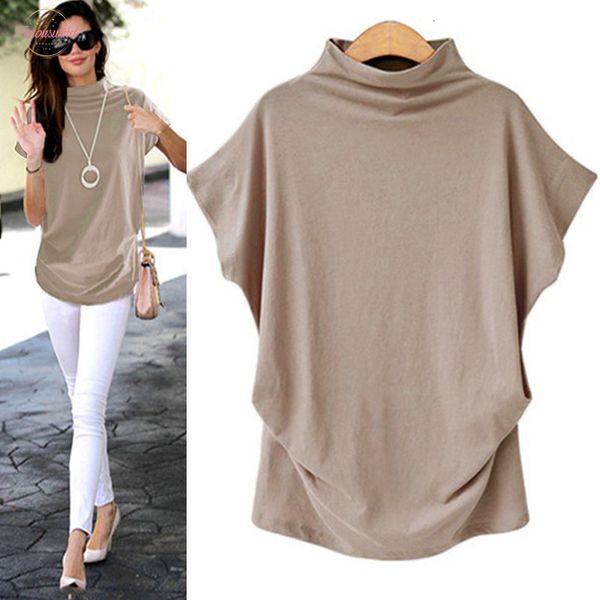 

womens t shirt solid cotton linen turtleneck short sleeve solid casual t shirt plus size t shirt women 2020, White