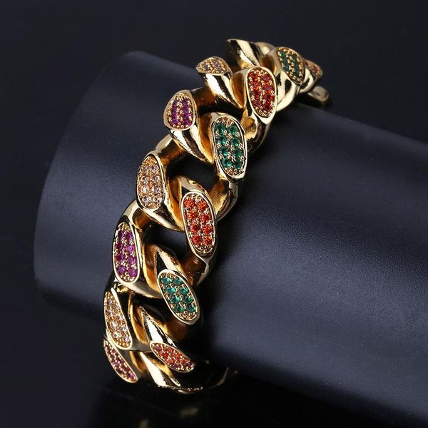 

роскошная браслет hip hop ювелирные мужские браслеты iced out кубинский link chain алмазный браслет для любви dj рэпер charm hiphop аксессуа, Black