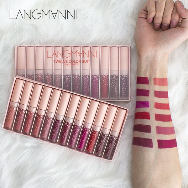 

langmanni 12pcs/set liquid matte lipstick makeup tint long lasting waterproof velvet lip gloss set nude lip kit maquiagem