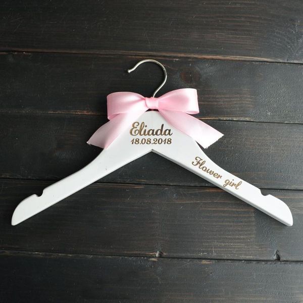 

custom flower girl hangers, personalized kids hanger, children's custom hangers with ribbon, kids bridal wedding hangers