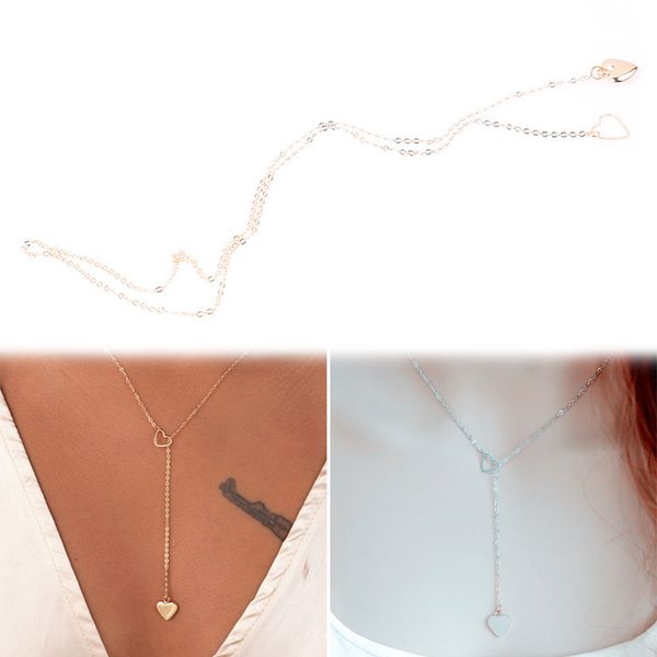 

women lady necklace heart shaped pendant chain decoration elegant jewelry gifts, Silver