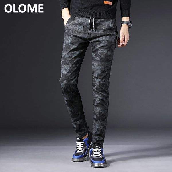 

selling men's jeans in europe and the united states slim stretch camouflage men's pants trend youth diagonal pocket pants, Blue