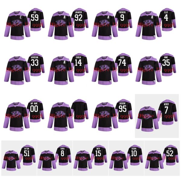 

nashville predators jersey fights cancer practice 9 filip forsberg 59 roman josi 35 pekka rinne 14 mattias ekholm 92 ryan johansen hockey, Black;red