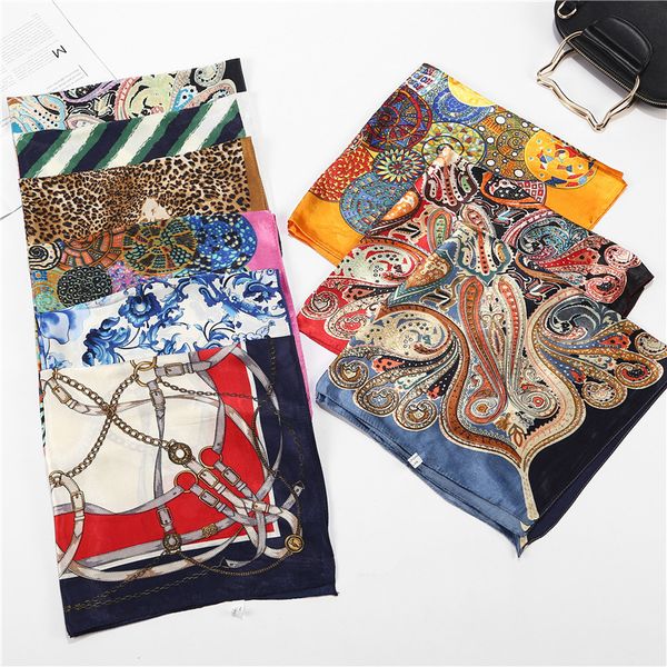 

square satin scarf head neck scarf foulard femme bandana elegant women dots leopard floral hair tie band wrap handkerchief sjaal