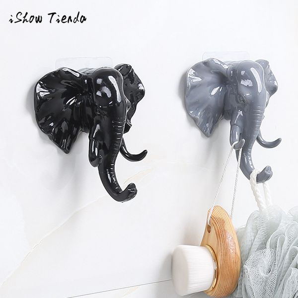 

elephant head animal wall door clothing hook display storage racks self adhesive hanger bag keys sticky holder creative decor