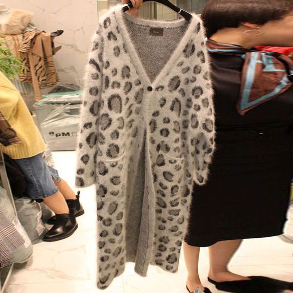 

women's trench coats korean women 2021 winter vogue leopard long casual female sleeve sweater outwear ladies fashion outwears, Tan;black