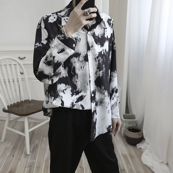 

casual shirts men fashion 2020 black long sleeve blouse print men's shirt harajuku clothes large size males vintage style, White;black