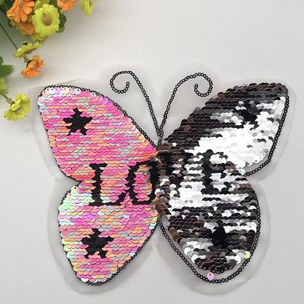 Butterfly Pink Love Reversível Mudar lantejas de cor Costurar em adesivos acessórios para roupas Diy Patchbag Casat Casat Sweater Crafts Novo