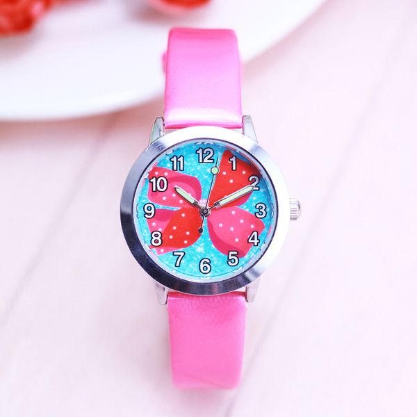 

2018 new famous children girls lovely cute bowknot cartoon quartz watches little kids casual luminous hands leather strap watch, Blue