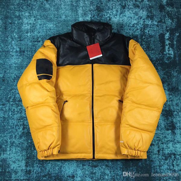 

17fw t x leather nuptse jacket down jackets yellow red black windproof thick outerwear fashion trend down jackets, Black;brown
