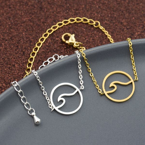 

wholesale 10pcs stainless steel bracelets charm women lady girl hand chain fashion wave bracelet jewelry friend gifts bff, Golden;silver
