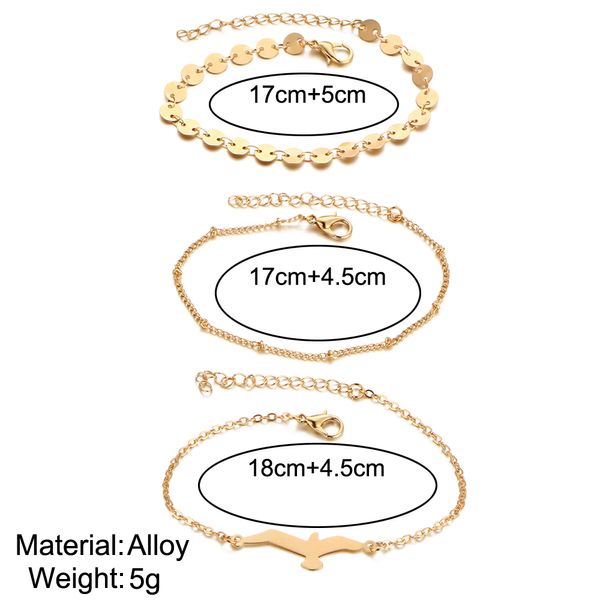 3 pçs / lote bohemian águia lantejoulls para mulheres moda ouro cor bracelete tornozeleira no perna praia acessórios de pé por atacado