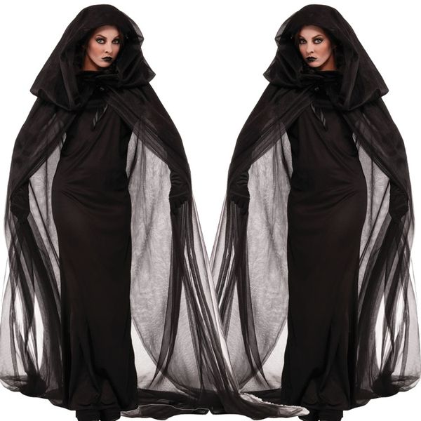 

halloween costumes women gost specter witch death robes long maxi cosplay fancy black devil christmas vampire dress up party style uniform, Black;red