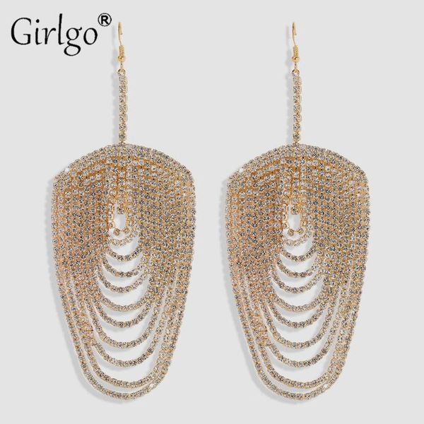

girlgo bohemian summer fashion shiny fringed drop earrings for women crystal hanging layer tassel earring wedding jewelry, Silver