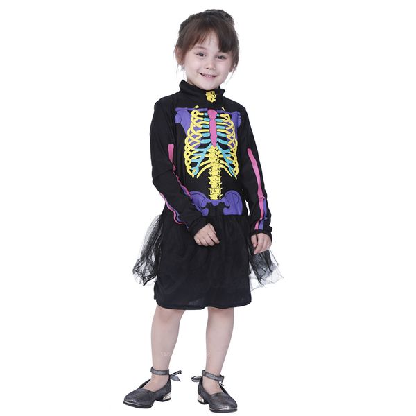 

day of the dead children halloween dress scary skeleton costume horror carnival party baby girl disguise vampire kids cosplay, White
