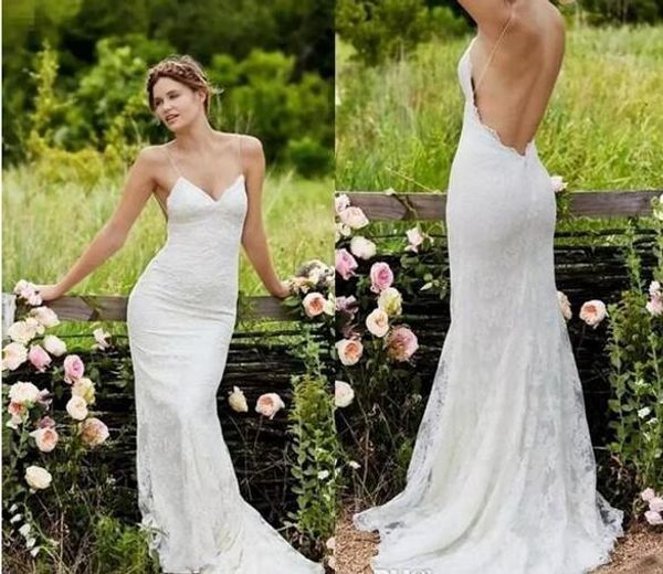 Simple Cheap Country Wedding Dresses With Spaghetti Straps Sheath