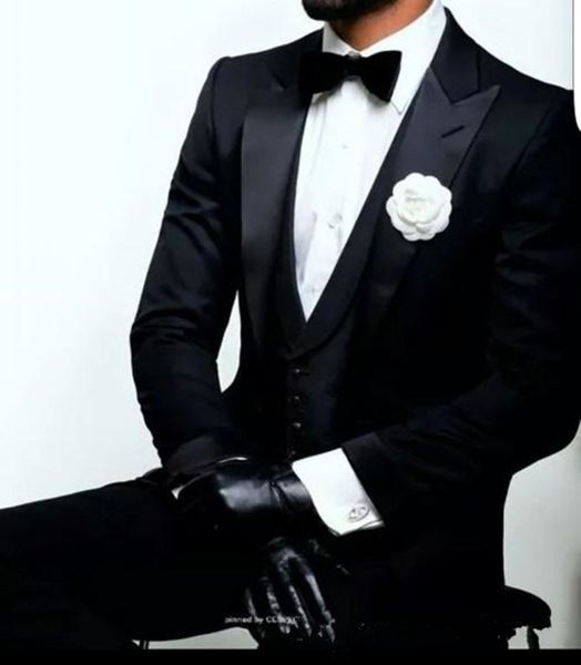 

new trendy design one button black groom tuxedos groomsmen peak lapel man suits mens wedding suits (jacket+pants+vest+tie) 1040, Black;gray