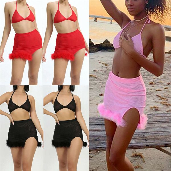 

2019 women swimwear bathing padded bra bikini set swimsuit bandage push-up patchwork split skirt beachwaer, White;black