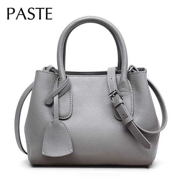 

all-match women shoulder crossbody bag 100% natural cowhide leather gray daily office female handle bag handbag