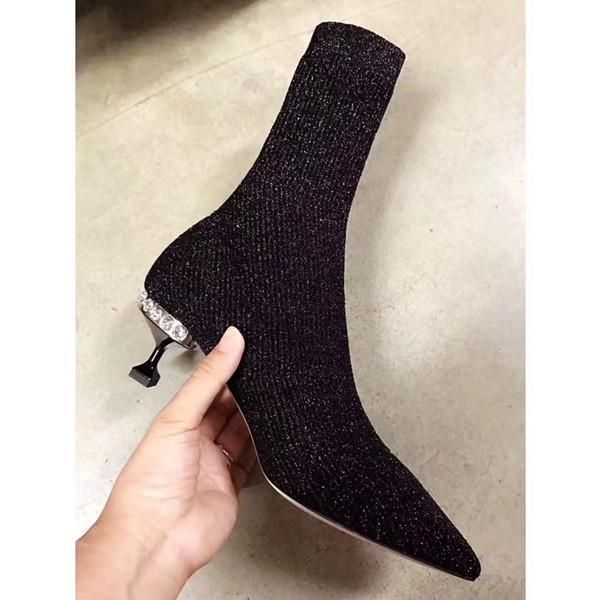 

pointed stretch boots casual shoes international brand ladies socks boots stretch knit casual boots autumn and winter new 34-40 yards, Black