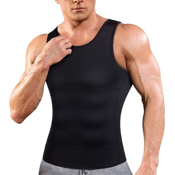 

men's sweat vest body shaper shirt neoprene waist trainer running vests thermo slimming sauna suit weight loss black shapewear, Black;blue