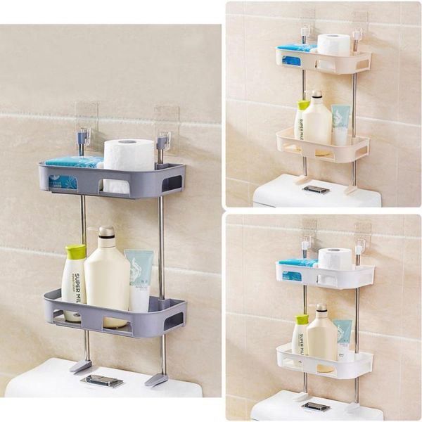

double layers toilet shelf bathroom storage rack wall-mounted shower shelf shampoo tissue towels holder toilet shower organizer
