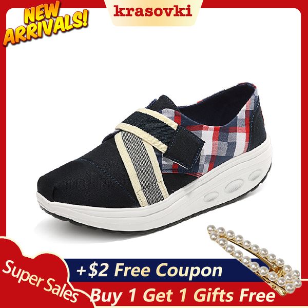 

krasovki cloth breathable comfortable slip on sneakers women platform flats rocking shoes wedge sneakers for women dropshipping, Black