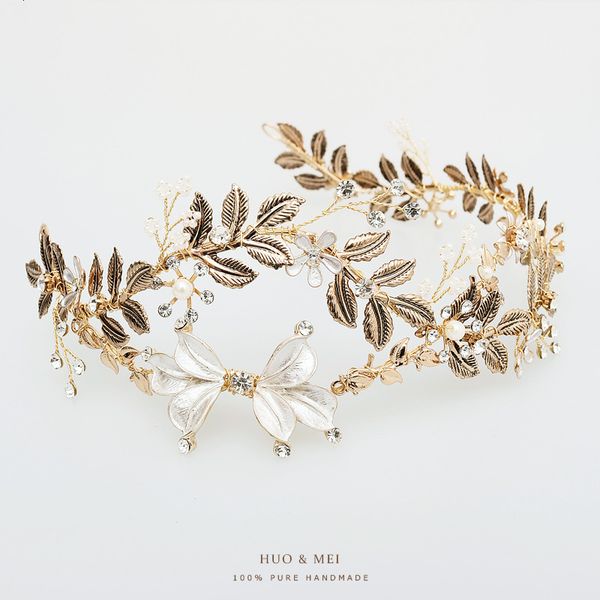 

g489 golden bride an crown hair decorate wedding ornaments pure manual make pearl headwear, Golden;white