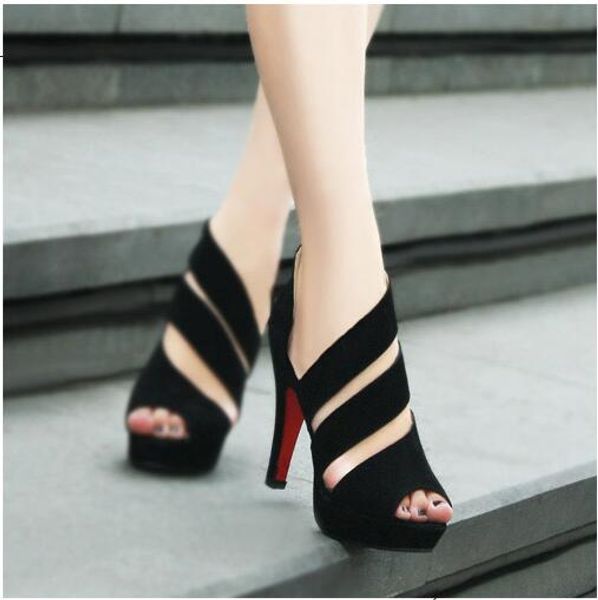 

women summer sandals peep toe fashion hollow out heels summer pumps shoes  cm, Black