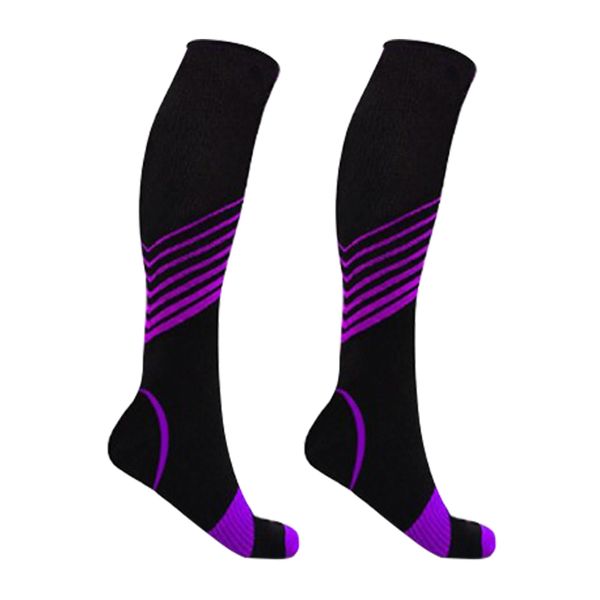 

men women fashion long tube casual soft running athletic sports cycling elastic stripe pattern protective compression socks, Black