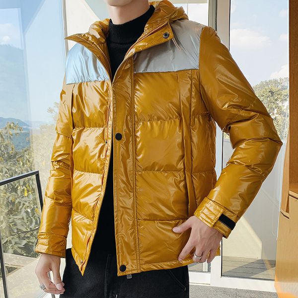 

winter 2020 new men joining together the glossy cotton-padded jacket youth handsome thickening hooded cotton-padded clothes, Black